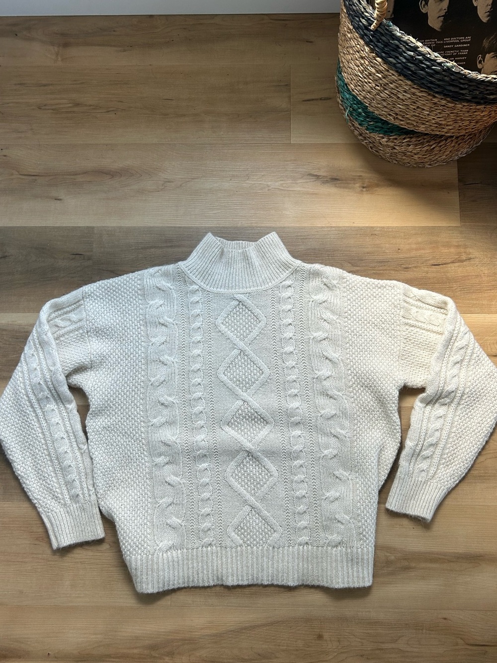 GAP Cream Cable Knit Mock Neck Sweater